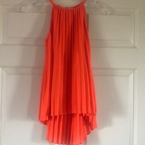 Line and dot orange pleated top Anthropologie